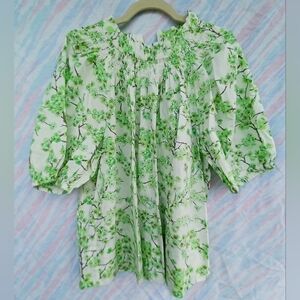 J. Crew smocked puff sleeve Floral blouse